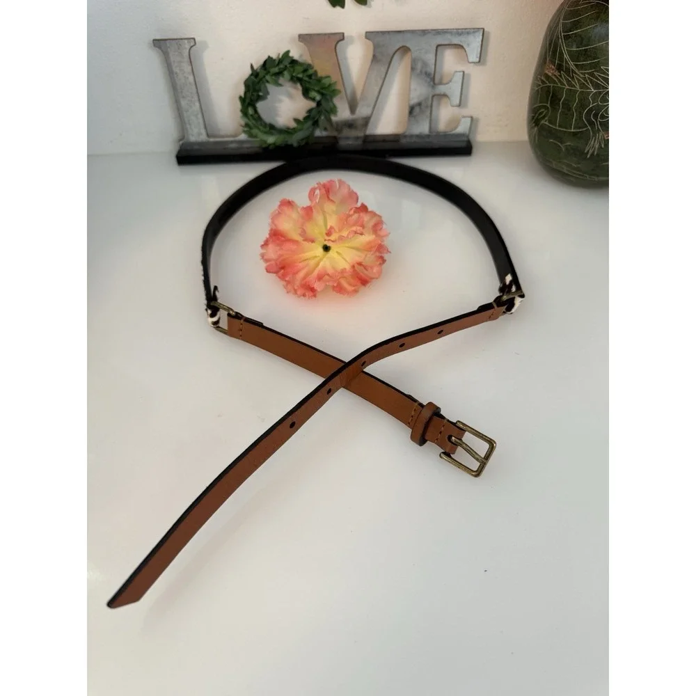 Banana Republic Dyed Calf Hair Faux Leather Brown Skinny Belt Animal‎ Print XS